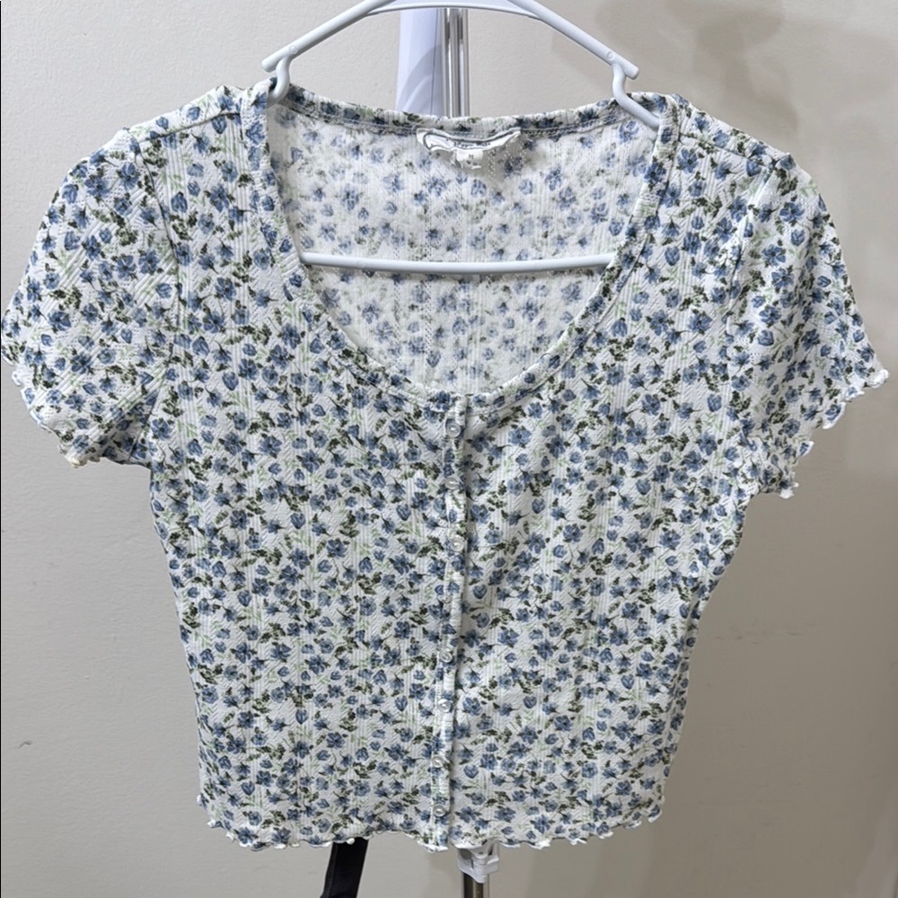 Hippie Rose Blue and White Crop Blouse